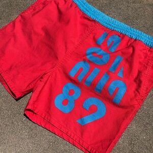 Vtg Generation One 89 Peach Pink Blue Swim Trunks Size Large
